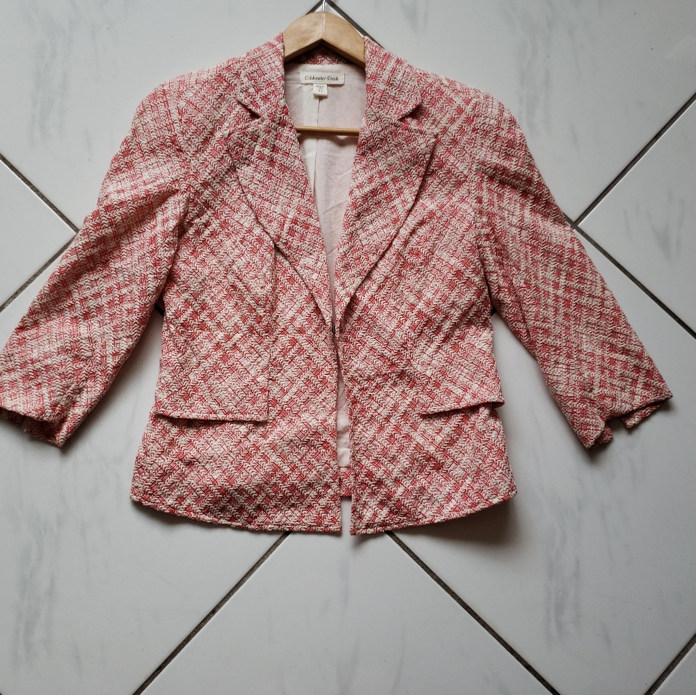 Coldwater‎ Creek 💜 Twill Blazer Jacket Diamonds Waffle Knit Plaid Office Small